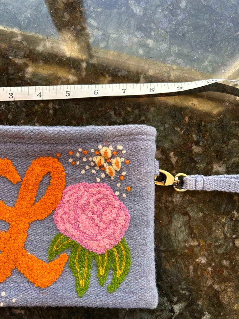 NWOT Jenny Krauss Wool Monogrammed Floral Wristlet. Botanical. Feminine. Boho - Picture 7 of 8